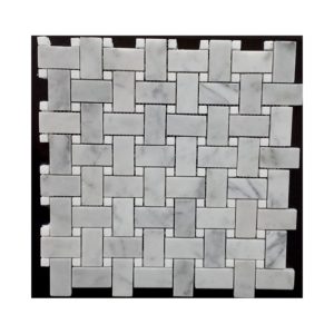 VULCANO VM 345-carrara-d-basket-weave-honed-thassos-dot-polished-marble-mosaic-25x48