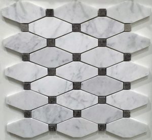 Vulcano VM 814-carrara-gioia-venato-long-octagon-honed-w-grey-dot-marble-mosaic